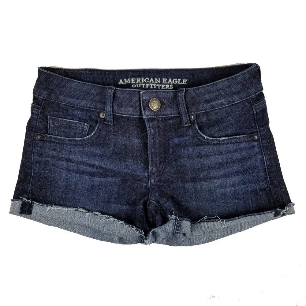 American Eagle Super Low  Shortie Jean Shorts Denim Dark Wash Size 2